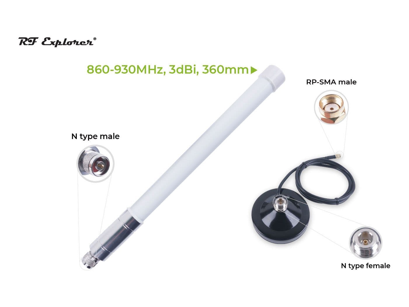 LoRa 3dBi Fiberglass Antenna Kit with base (860-930MHz 360mm) RFELA-1/389 for fpv drones