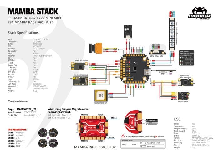 Diatone Mamba Basic F722 Mini Mk3 Flight Controller for fpv drones 12