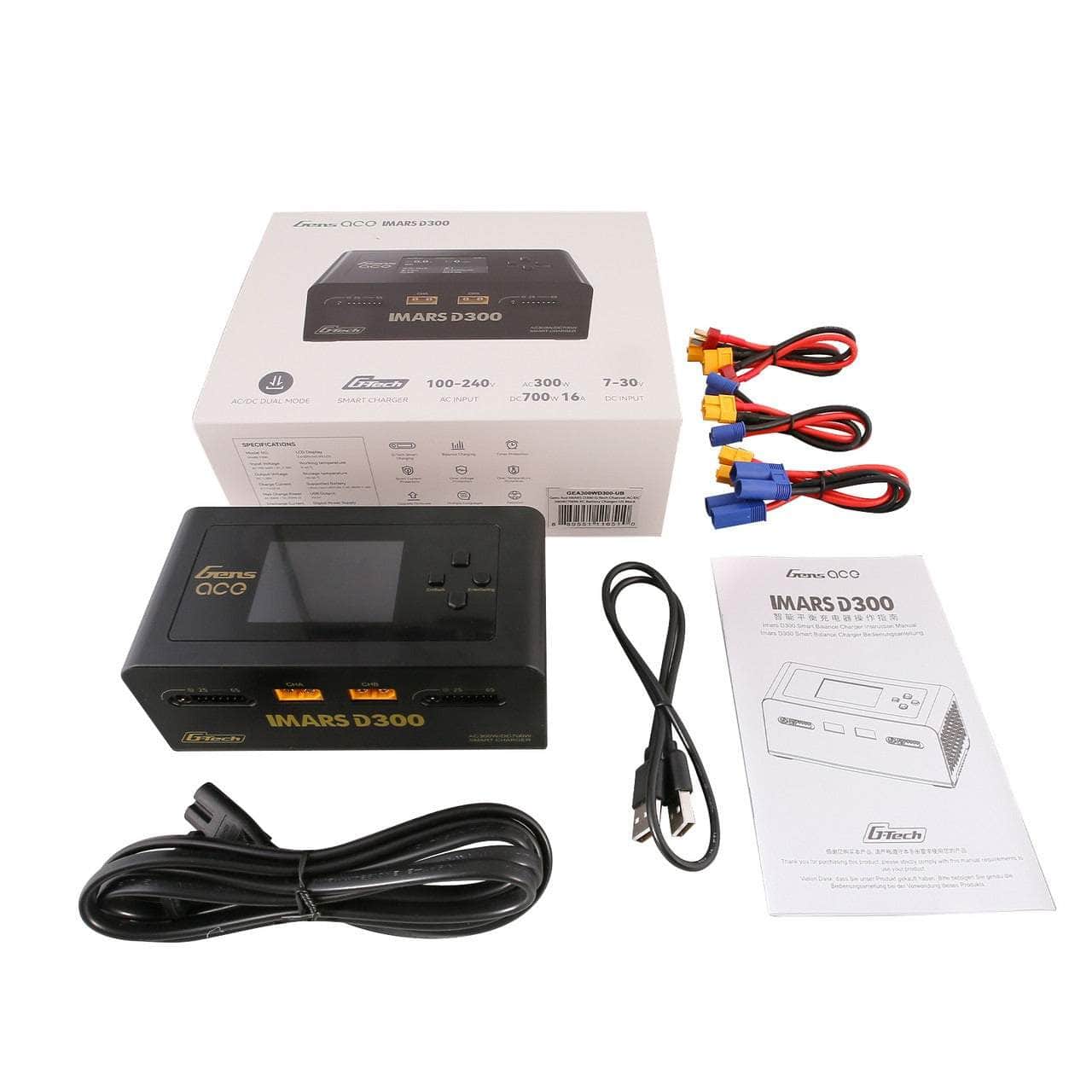 GensAce IMARS D300 G-Tech 300W/700W 1-6S 32A Dual Channel AC/DC Smart Charger - Black for fpv drones 3