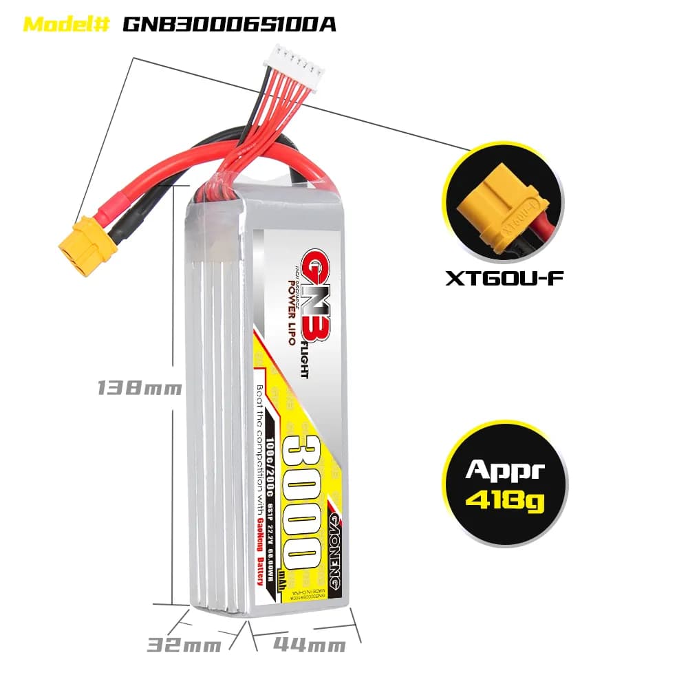 GAONENG GNB 3000mAh 22.2V 6S 100C XT60 LiPo Battery for fpv drones 3