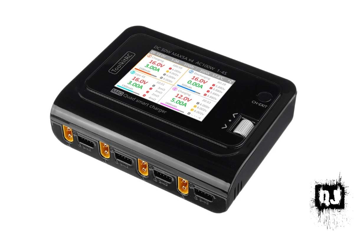 ToolkitRC M4Q 4x50W 5A AC 100W 4 Port DC Smart Charger XT60 for 1-4S for fpv drones