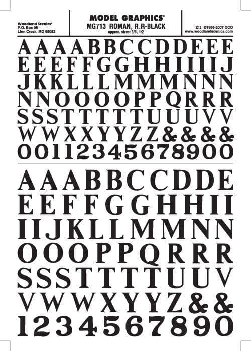 Woodland Scenics MG713 Roman R.R. Letters Black 3/6-1/2" Train Decal Sheet for fpv drones