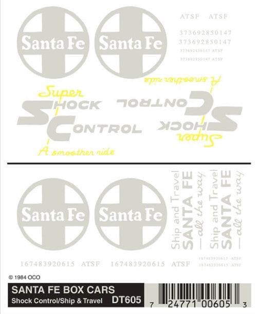 Woodland Scenics DT605 HO Scale Santa Fe Box Cars Decal (1 Sheet) for fpv drones