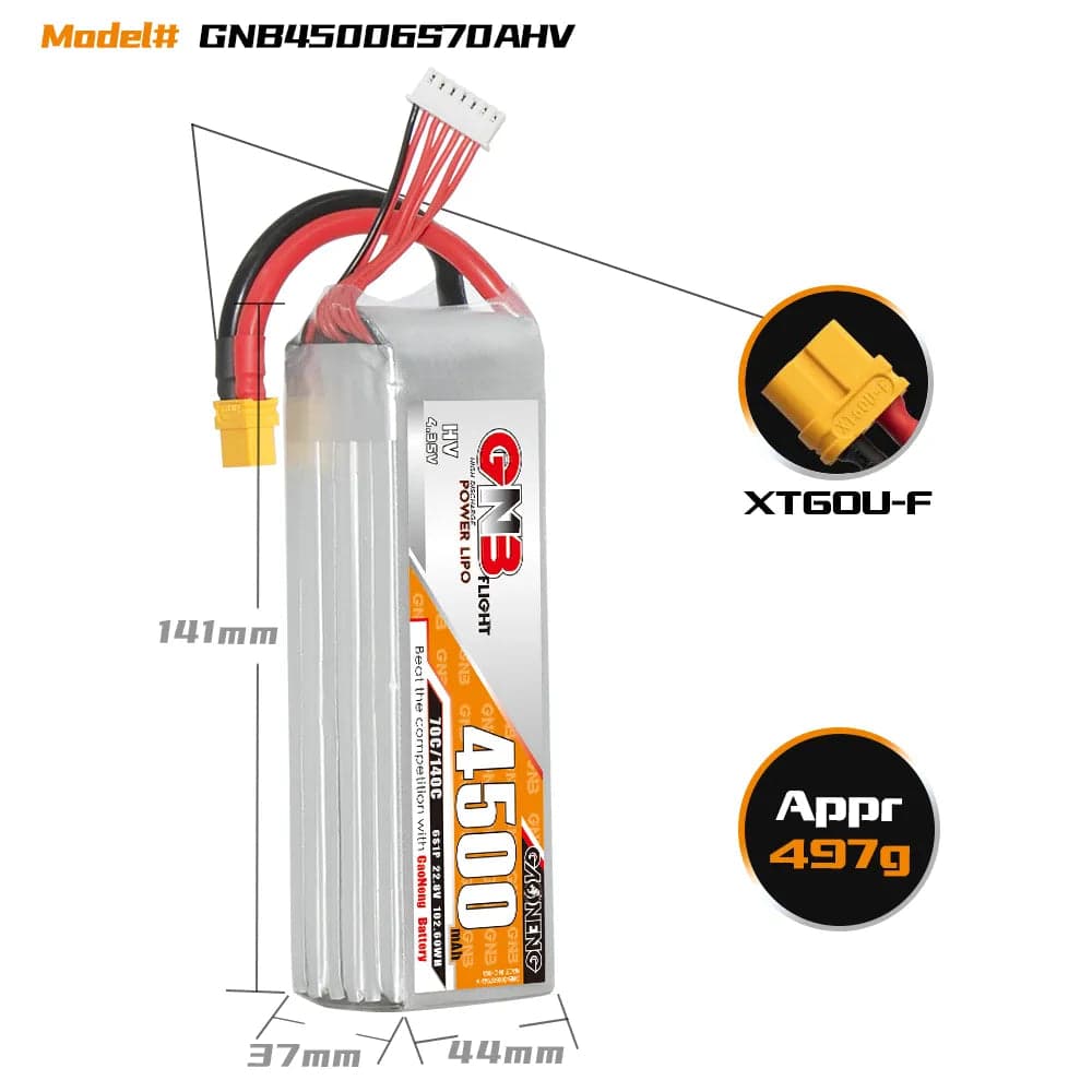 GAONENG GNB LiHV 6S 22.8V 4500mAh 70C LiPo Battery XT60 [DG] for fpv drones 2