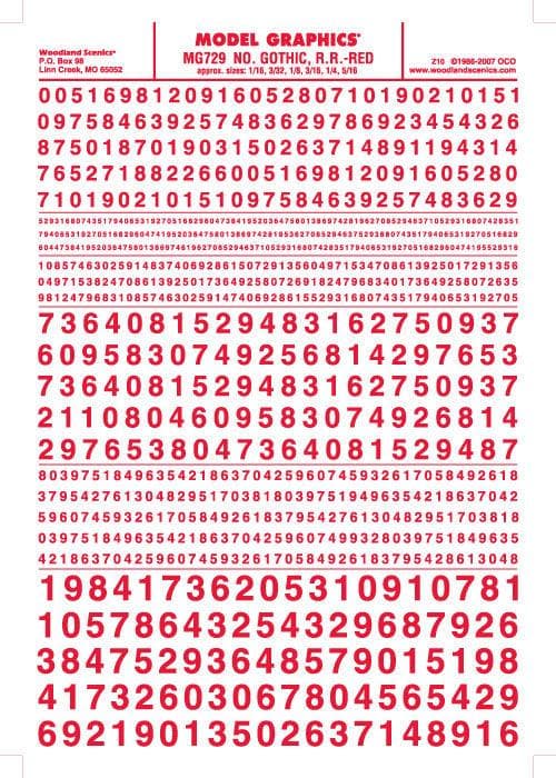 Woodland Scenics MG729 Gothic R.R. Numbers Red 1/16-5/16" Train Decal Sheet for fpv drones