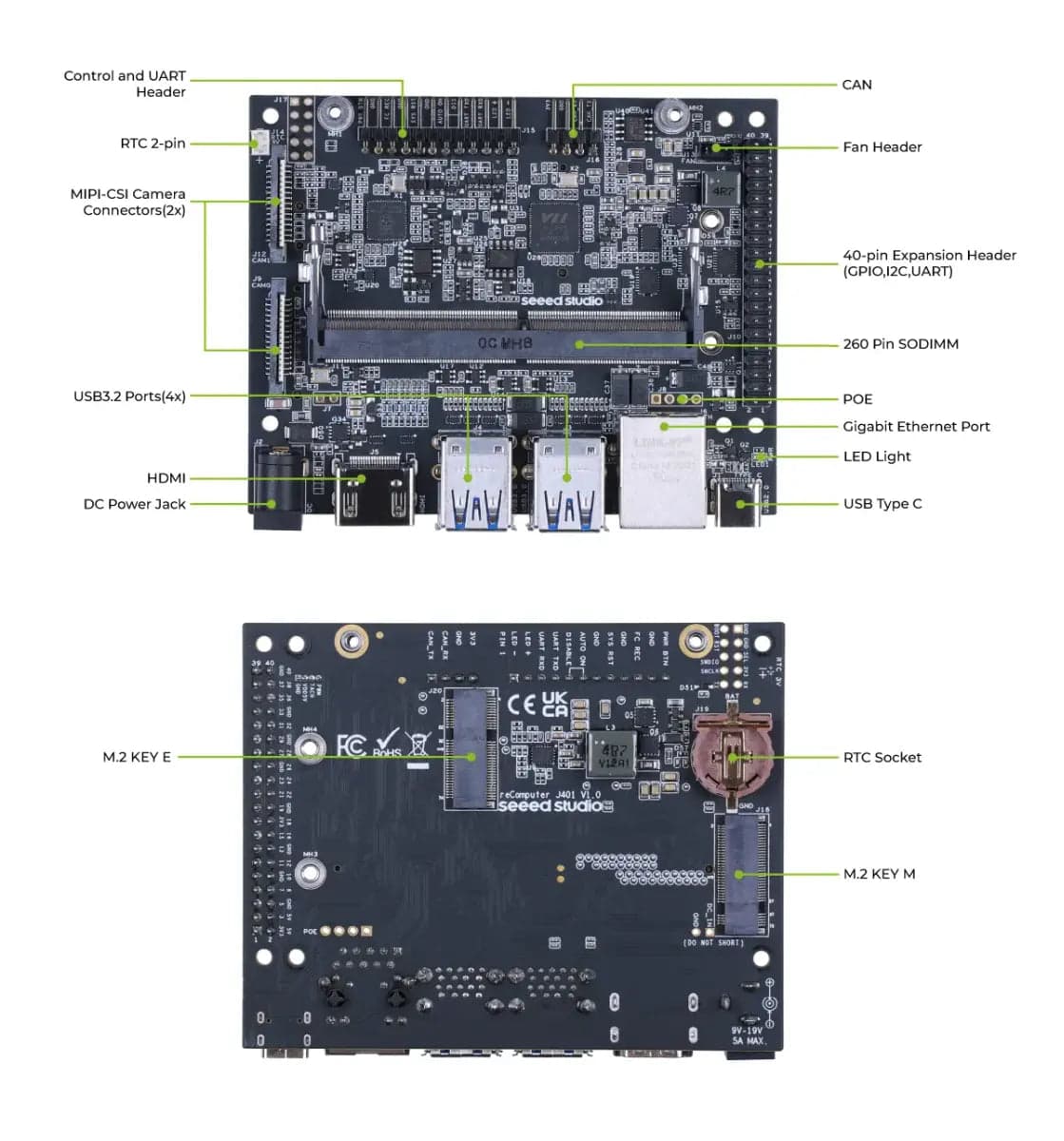 reComputer J401 - Open-source carrier board for Jetson Orin Nano/Orin NX (no power adapter) for fpv drones 9
