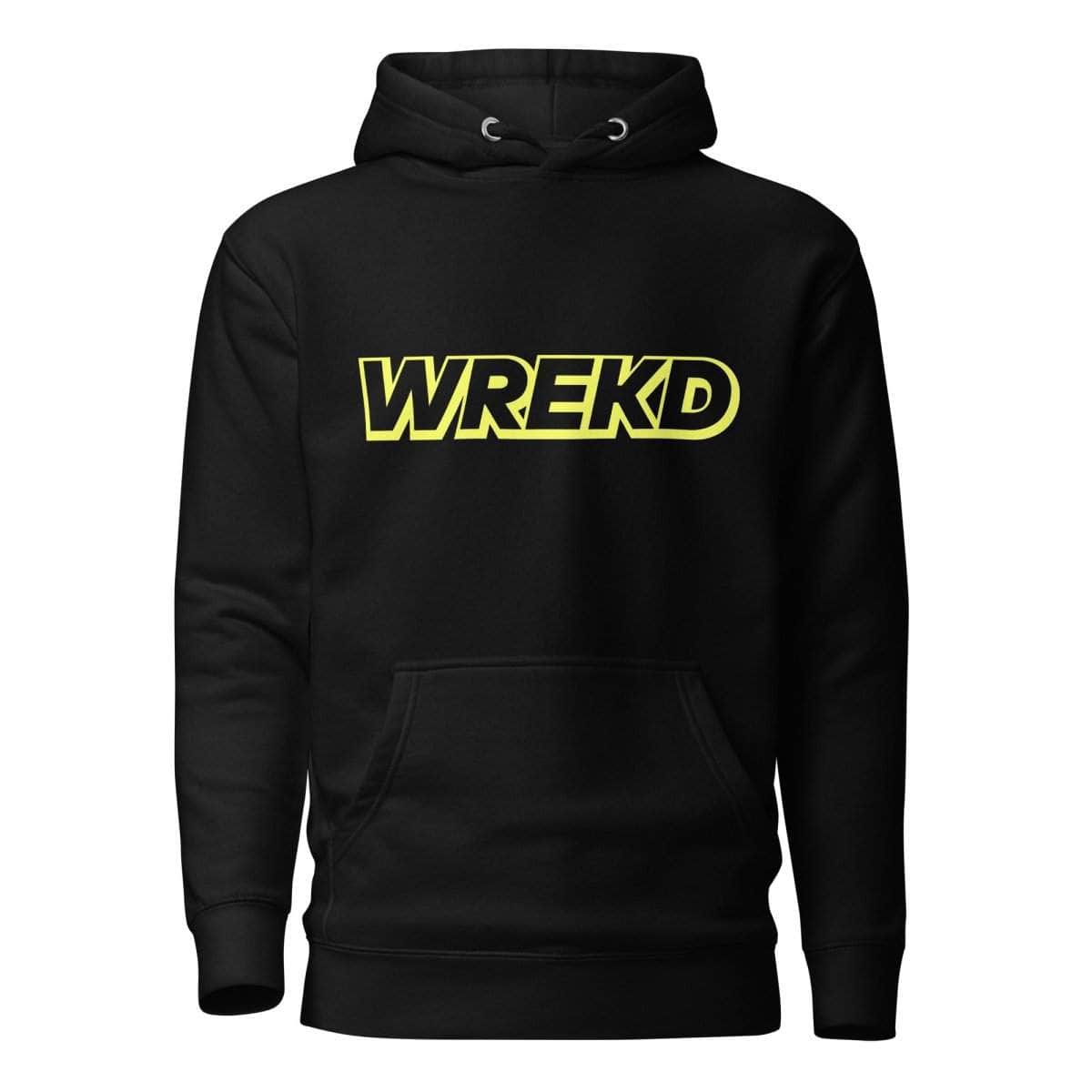 WREKD Yellow on Black Logo Premium Unisex Hoodie for fpv drones