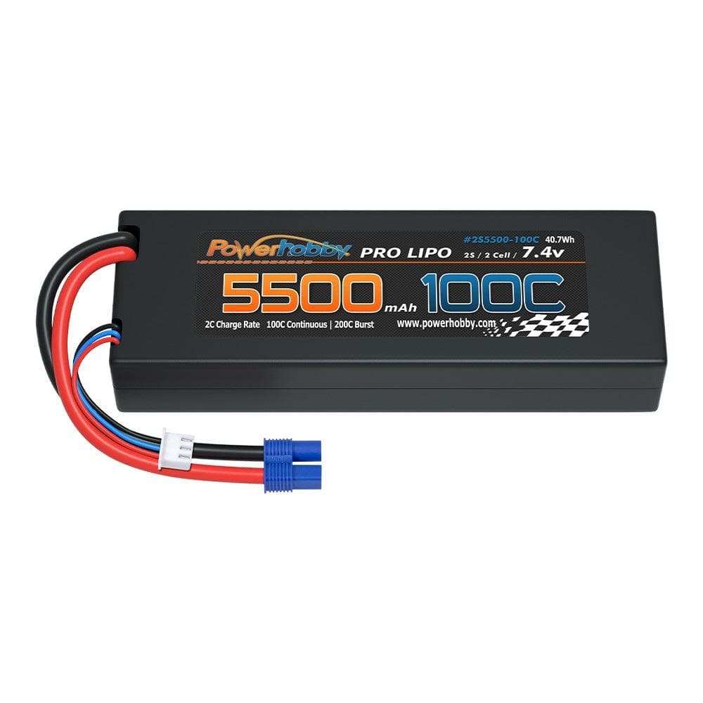 Powerhobby 2S 7.4V 5500MAH 100C Lipo Battery w EC3 Plug Hard Case for fpv drones 2