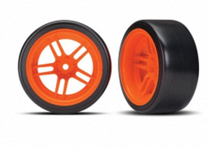 Traxxas Tire & Wheel Glued (Split-Spoke Orange Wheels, 1.9" Drift Tires) Rear for fpv drones