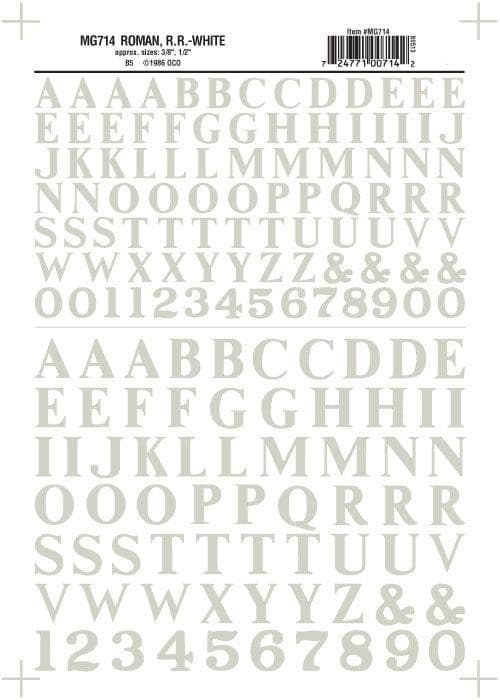 Woodland Scenics MG714 Roman R.R. Letters White 3/8-1/2" Train Decal Sheet for fpv drones
