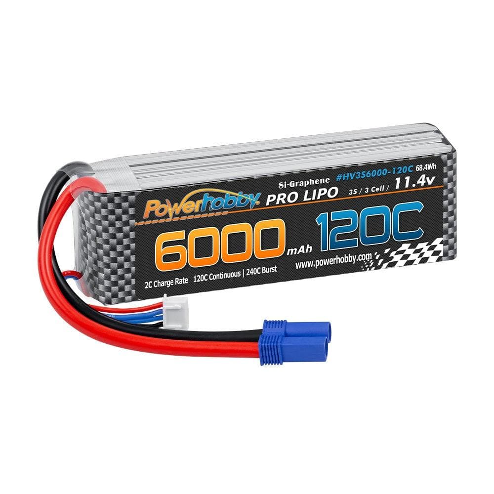 Powerhobby 3s 11.4V 6000mah 120c Graphne + HV Lipo Battery w EC5 Plug for fpv drones 3