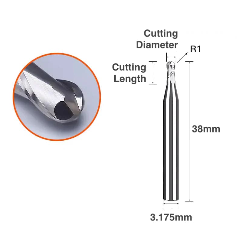 Two Flute Ball Nose Bit for Metal - 1/8″ Shank for fpv drones 3