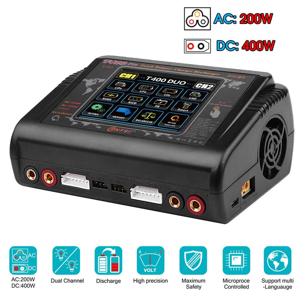 HTRC T400 Pro Lipo Charger Dual DC 400W AC 200W 12A*2 for fpv drones 2