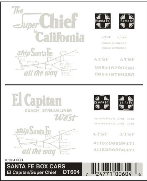 Woodland Scenics DT604 Santa Fe Box Cars-Passenger Decal (1 Sheet) for fpv drones