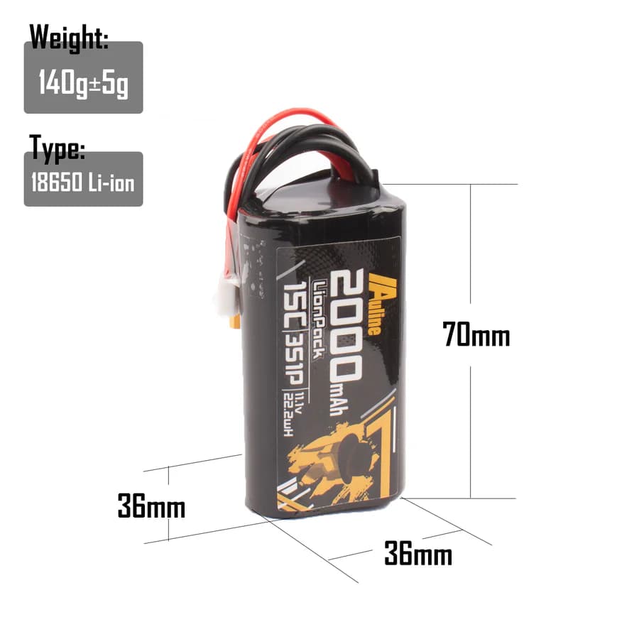 Au-line18650 Li-ion 2000mAh 3S 11.1V 15C Battery – XT30 for fpv drones 2