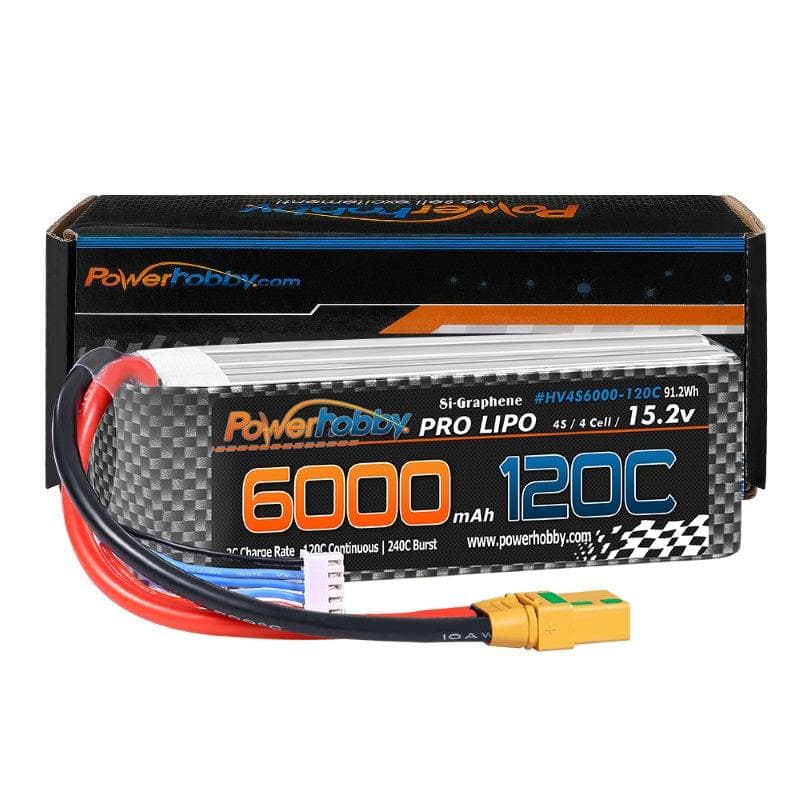 Powerhobby 4s 15.2v 6000MAH 120C Graphene + HV Lipo Battery XT90 Plug Soft Case for fpv drones