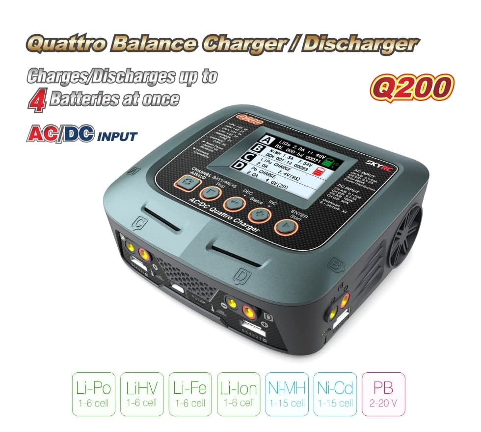 SkyRC Q200 Charger - AC/DC 4-Channel LiPo Charger for fpv drones 1