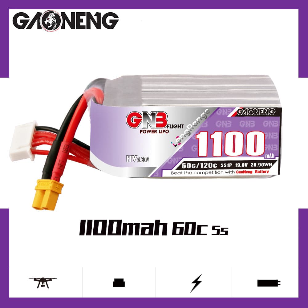 Gaoneng GNB 1100MAH 5S 19.0V 60C/120C LIPO BATTERY XT30 for fpv drones 3