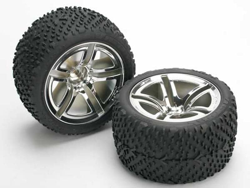 Traxxas 5573 Victory Tires w/Twin Spoke Rear Wheels (2) (Jato) (Chrome) Standard for fpv drones