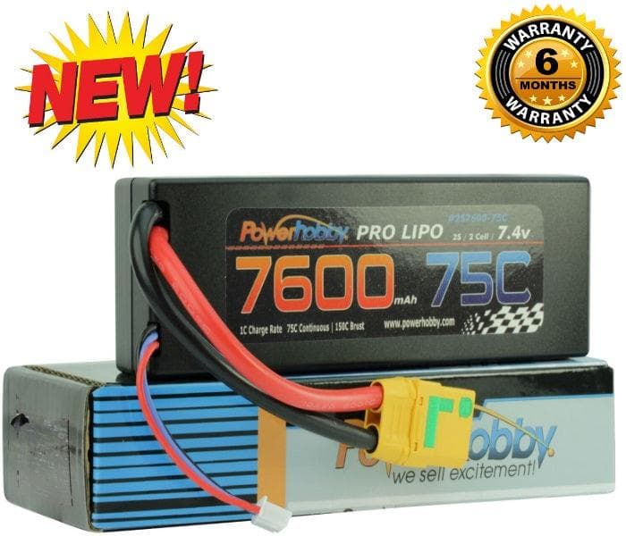PowerHobby 2S 7.4V 7600mAh 75C Lipo Battery Pack w XT90 Plug Hard Case for fpv drones