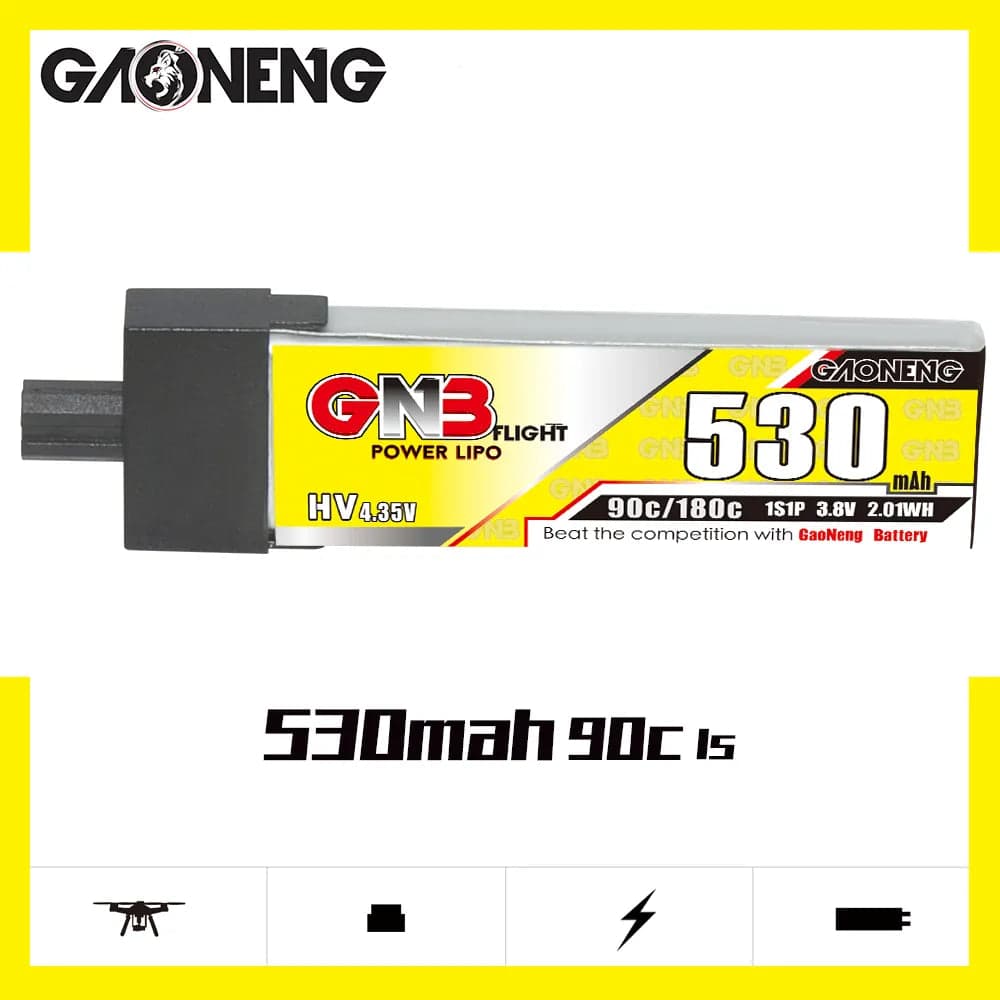 Gaoneng GNB 1S 530MAH 90C 3.8V HV Li-Po Battery for Whoop Micro - GNB27 Plastic Head for fpv drones 1