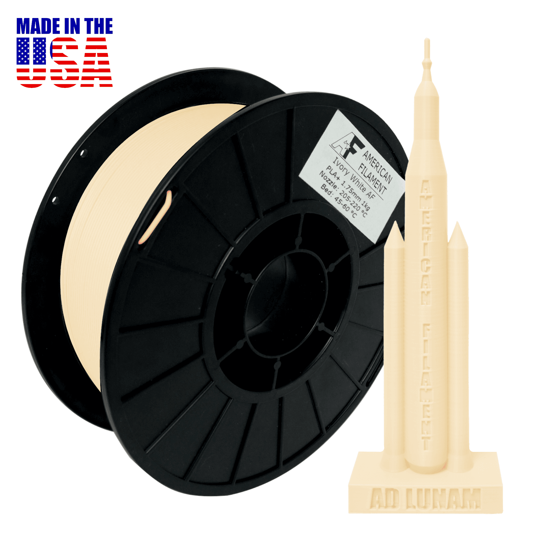 Ivory White AF 1.75mm PLA+ Filament Made in the USA! for fpv drones