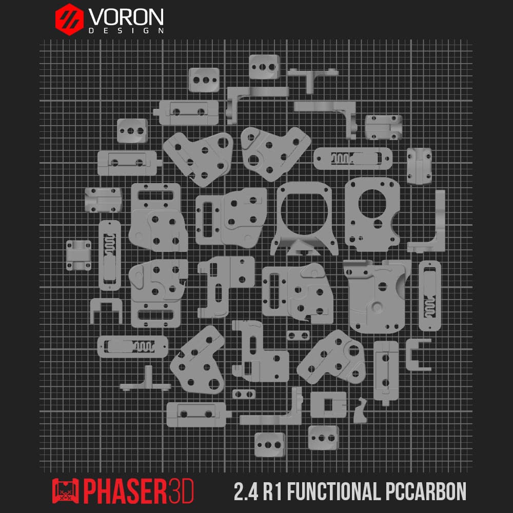 Voron 2.4 R1 Functional Parts Set Printed in Prusament Polycarbonate Carbon Fibre with Fire Engine Red Accents for fpv drones 7