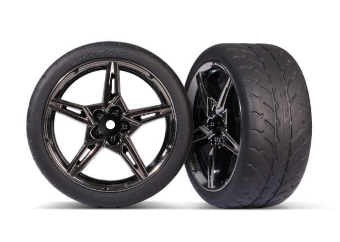 Traxxas Tires and Black Chrome Wheels Assembled Glued (extra Wide Rear) Stingray for fpv drones