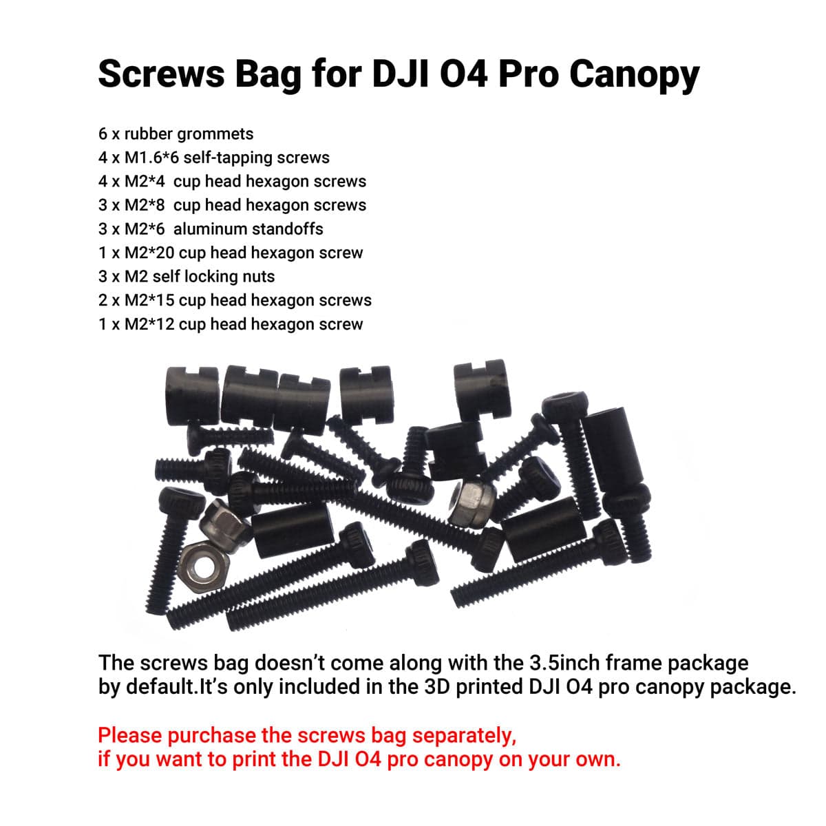 Screws Bag for DJI O4 Pro Canopy for fpv drones