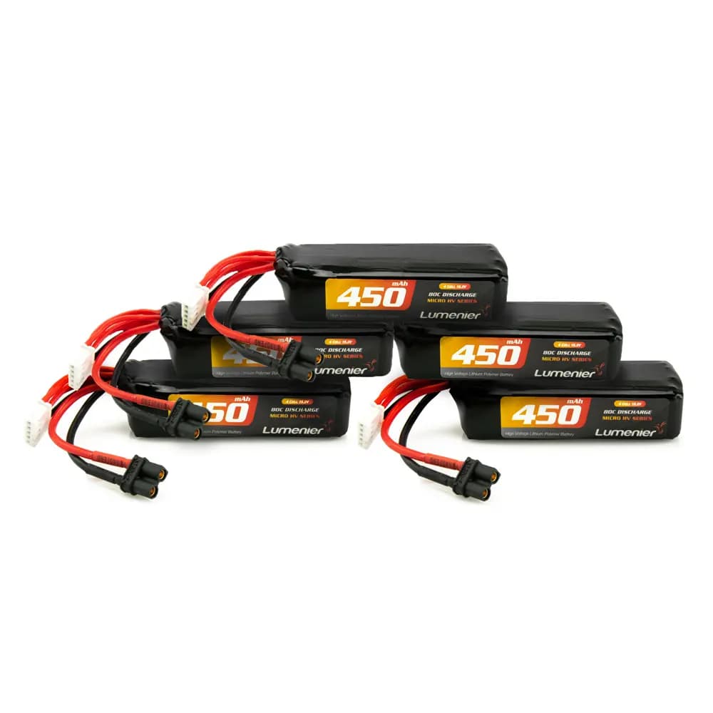 Lumenier 450mAh 4S 80c Micro HV LiPo Battery (XT-30) - 5 Pack Bundle - 15.2 Volt (4 Cell HV) for fpv drones 1