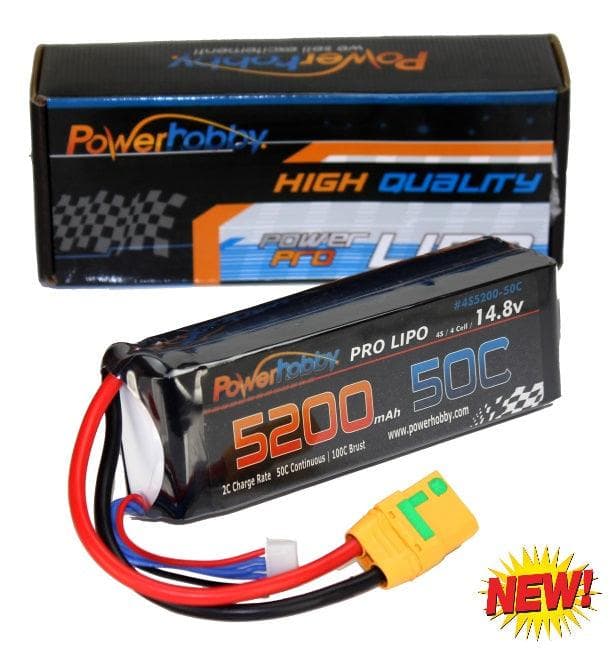 Powerhobby 4s 14.8V 5200mah 50c Lipo Baterry w XT90 Plug Soft Case 4-Cell for fpv drones 1