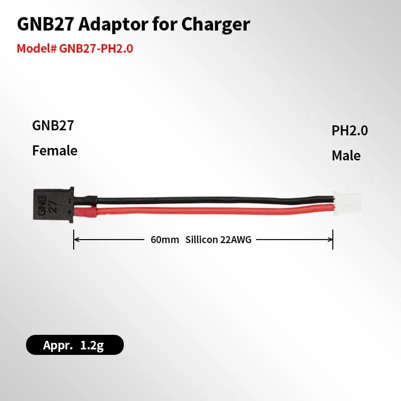 GNB27 female to PH2.0 male adaptor - cable length 60mm (for charger) 5pcs for fpv drones 1