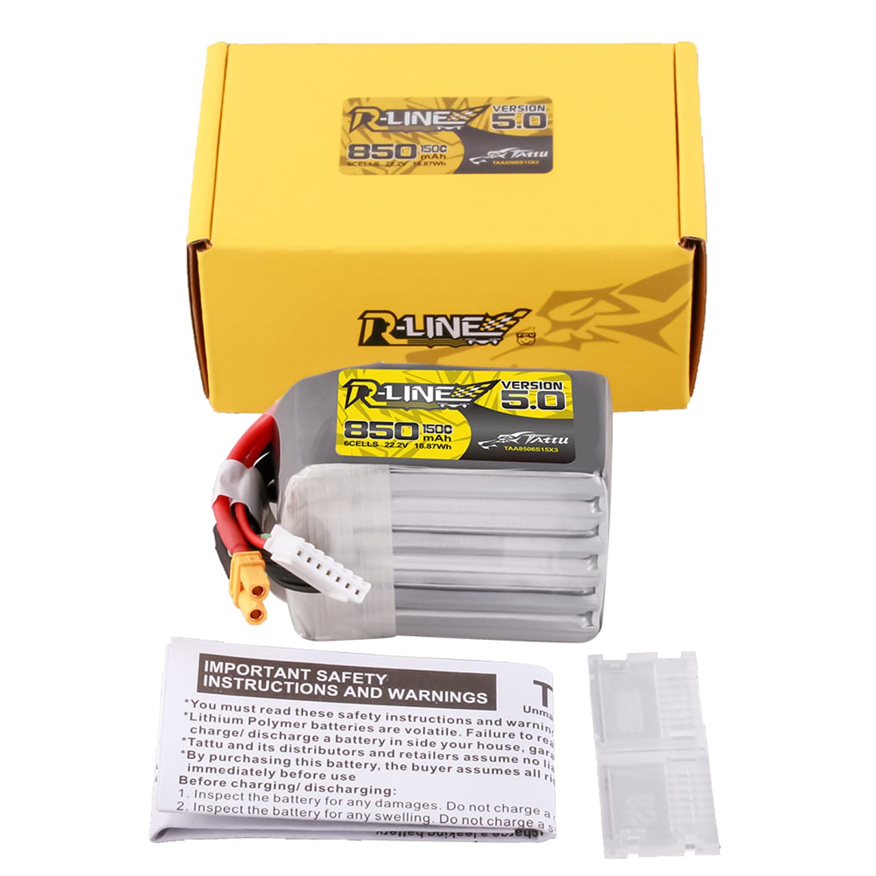 Tattu R-Line Version 5.0 850mAh 6S 22.2V 150C Lipo Battery Pack With XT30U-F Plug for fpv drones 9
