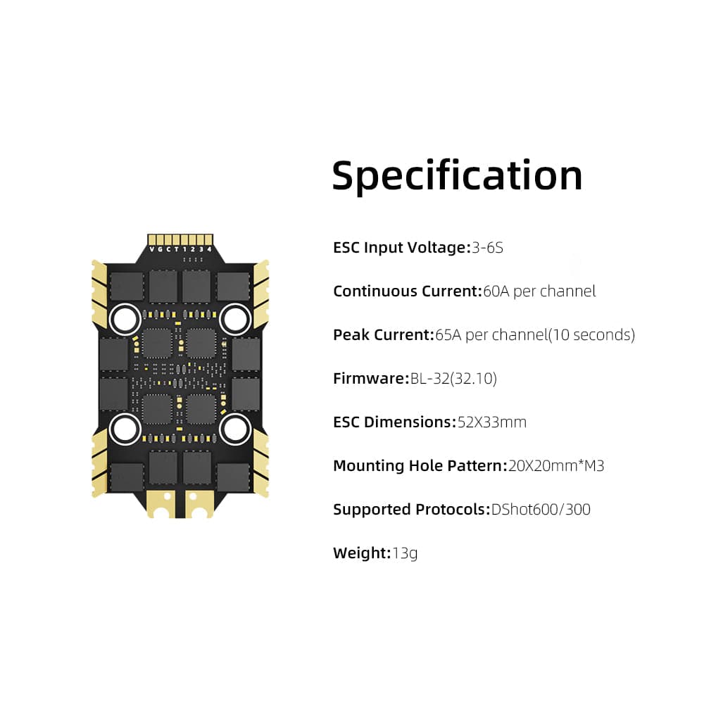 HGLRC 60A 4IN1 6S BL32 MINI V1 ESC FPV Drone for fpv drones 1