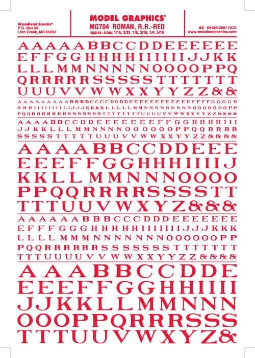 Woodland Scenics MG704 Roman R.R. Letters Red 1/16-5/16" Train Decal Sheet for fpv drones