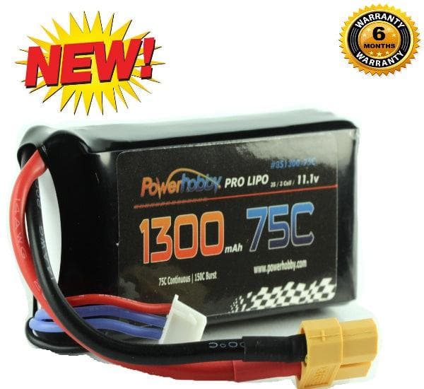 Powerhobby 3s 11.1v 1300mah 75c Liop Battery w xt60 Plug for fpv drones
