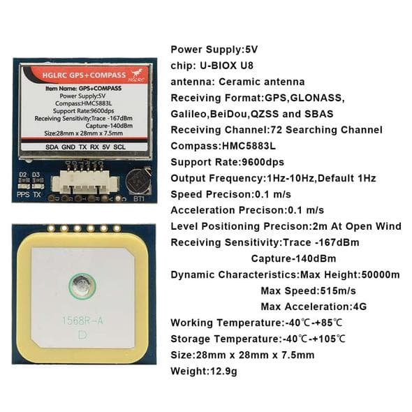 HGLRC GPS & Compass - U8 GPS & HMC5883L Compass for fpv drones 2