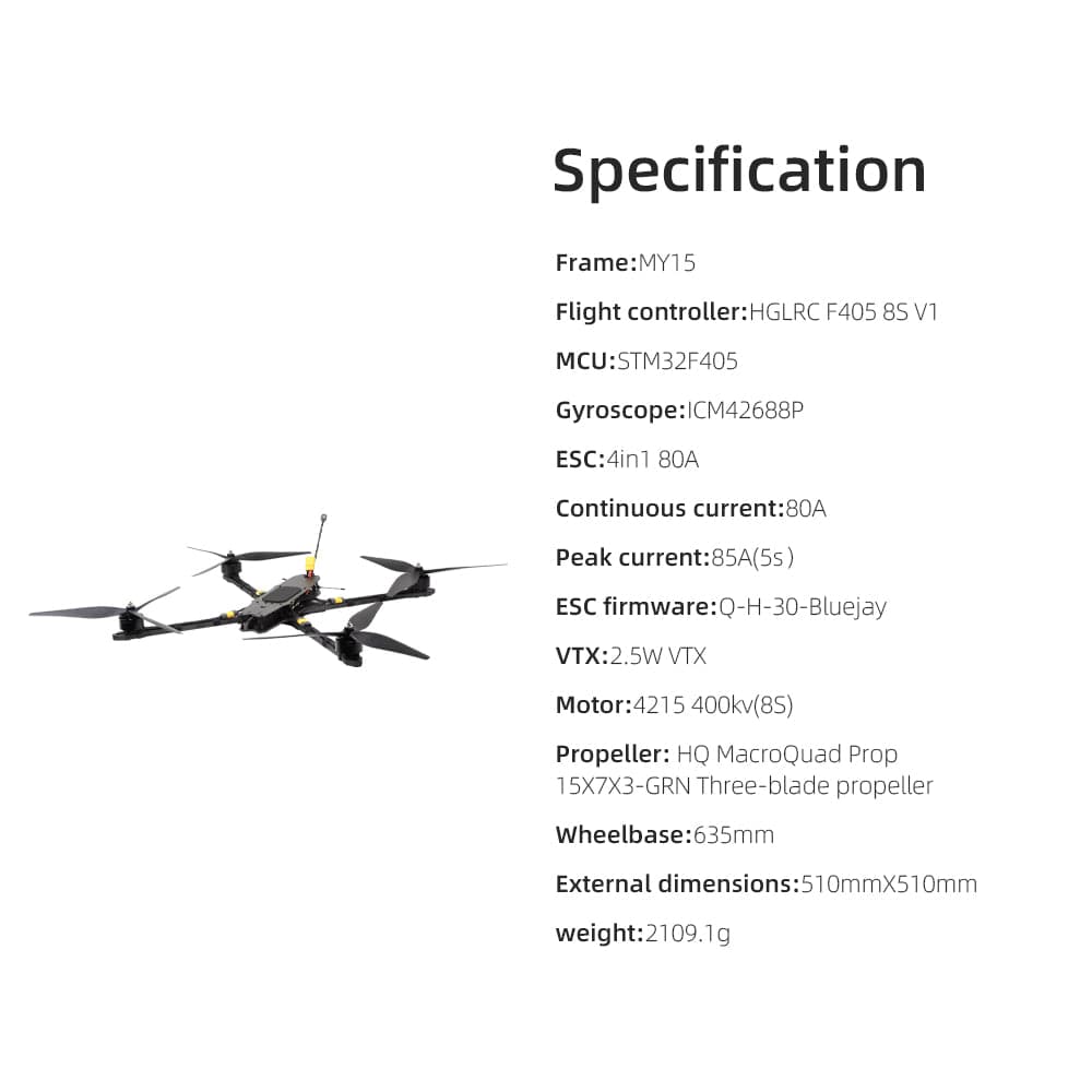 HGLRC MY15 4215 400KV Motor 2.5W VTX ELRS 915MHz Long-Range FPV Drone for fpv drones 1