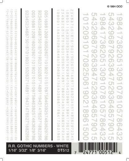 Woodland Scenics DT512 RR Gothic Numbers White 1/16-3/16" Train Decal Sheet for fpv drones