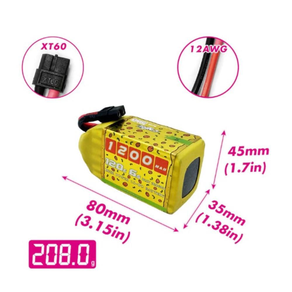 3 Pack CNHL 1200mAh 22.2V 6S 120C Pizza Series Lipo Battery - XT60 for fpv drones 2