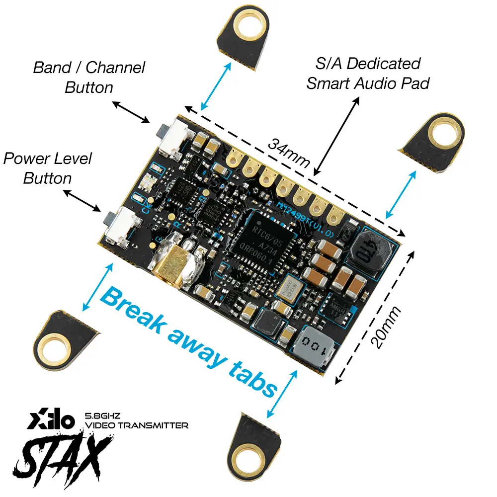 XILO STAX 5.8GHz FPV Video Transmitter (25-600mW) w/ Smart Audio - 4.6 for fpv drones 4