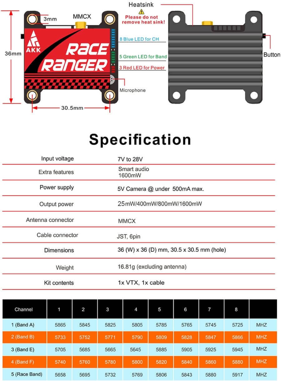 AKK Race Ranger Analog Long Range VTX for fpv drones 6
