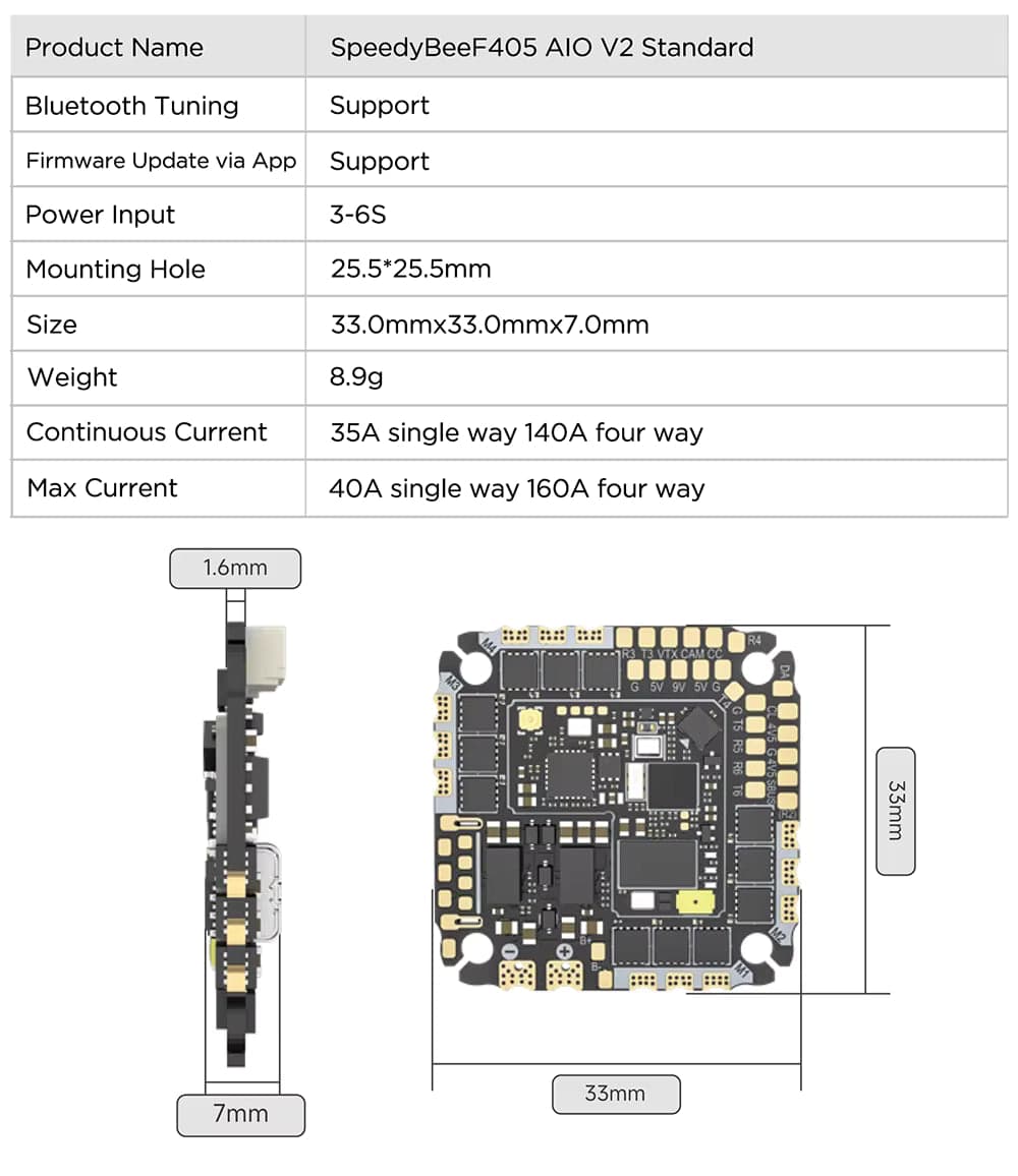 SpeedyBee F405 AIO V2 35-40A Dual BEC ICM42688 Flight Control and Bluejay ESC for fpv drones 6