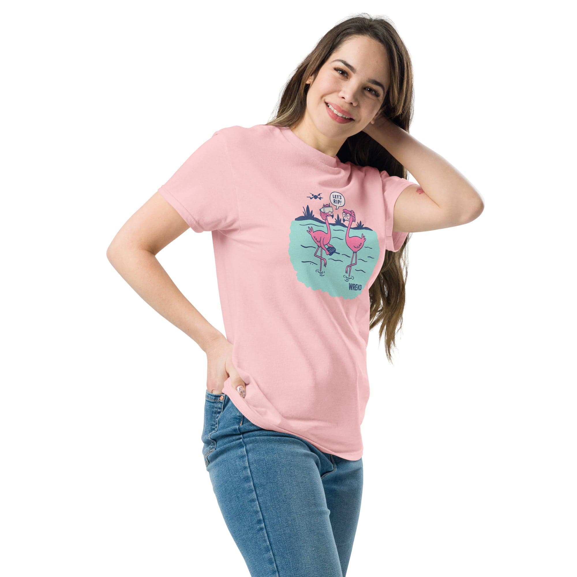WREKD® Let's Rip! Pink Flamingo Tee - Classic for fpv drones 4