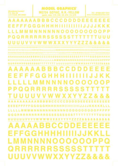 Woodland Scenics MG724 Gothic R.R. Letters Yellow 1/16-5/16" Train Decal Sheet for fpv drones