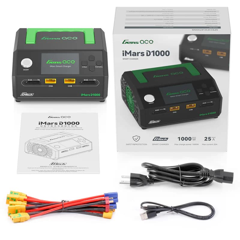 Gens ace iMars D1000 Smart Charger | Dual Channel | AC 1000W | G-Tech for fpv drones 2