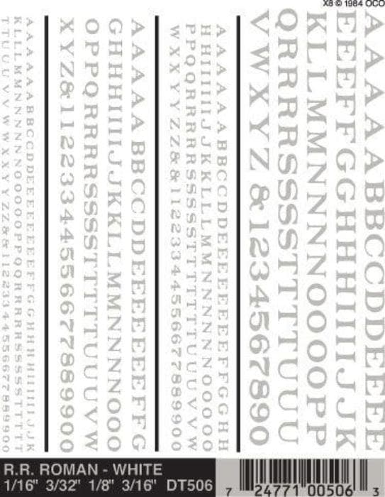 Woodland Scenics DT506 RR Roman White Decals 1/16-3/16" Train Decal Sheet for fpv drones
