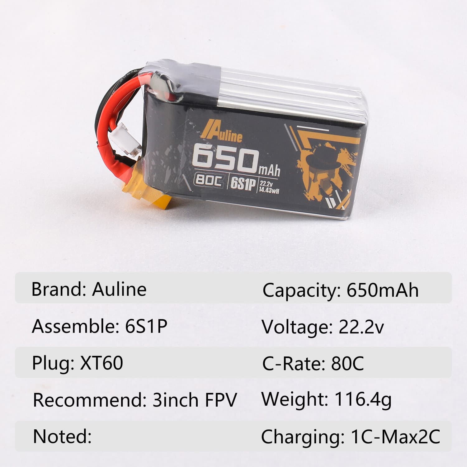 AuLine 650mAh 6S 22.2V 80C XT60 Lipo Battery for fpv drones 8