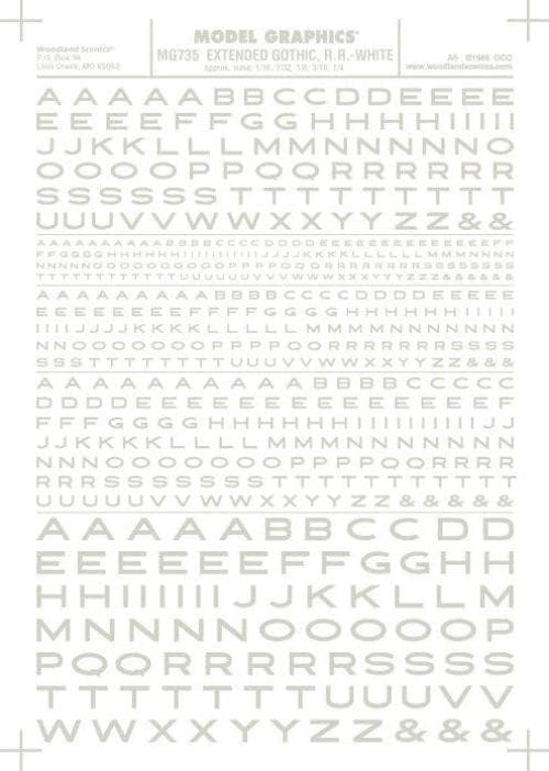 Woodland Scenics MG735 Ext Gothic RR Letters White 1/16-1/4" Train Decal Sheet for fpv drones