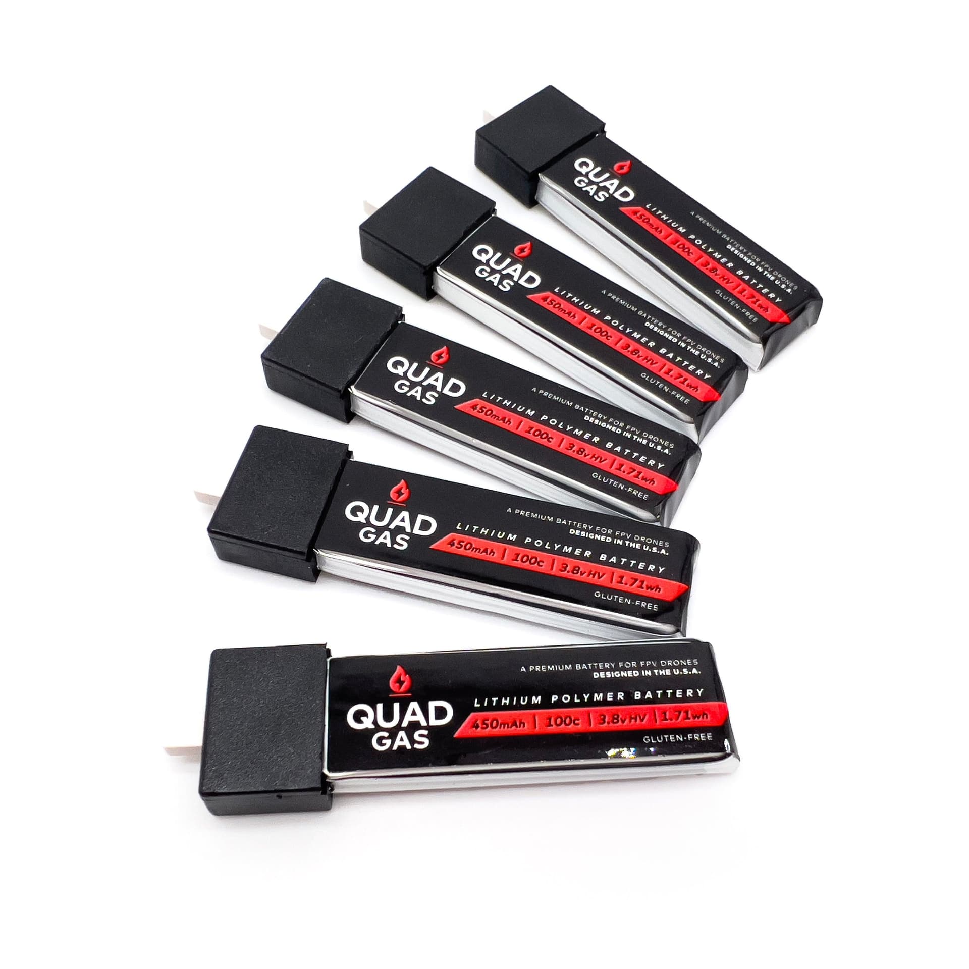 WREKD® Quad Gas 1S 450mAh V2 Batteries (5 pack) for fpv drones